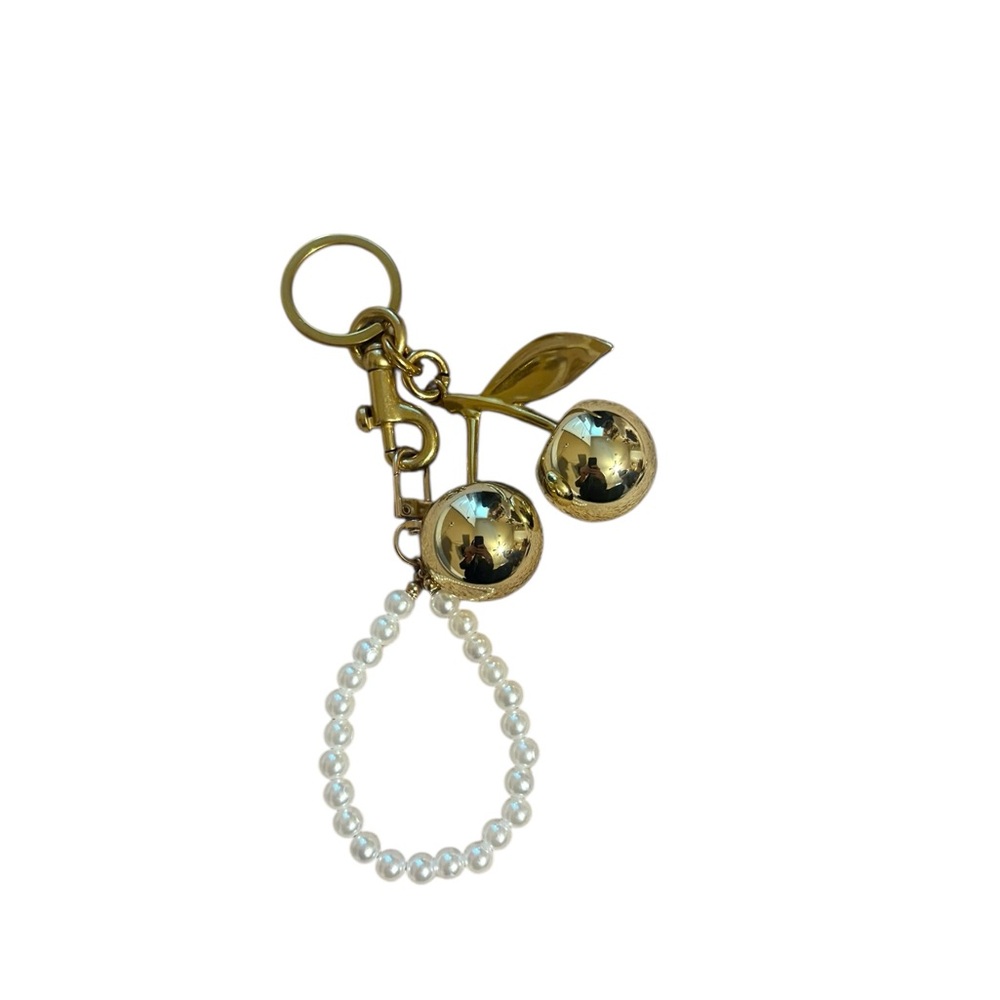 Gold Cherry Bag Charm with Pearl Accent